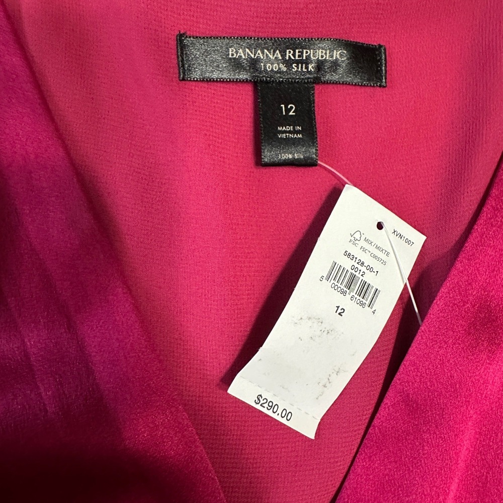 Banana Republic 100% Silk Maxi Dress Berry Pink Long Sleeve Wedding Guest NWT 12 - Picture 10 of 11